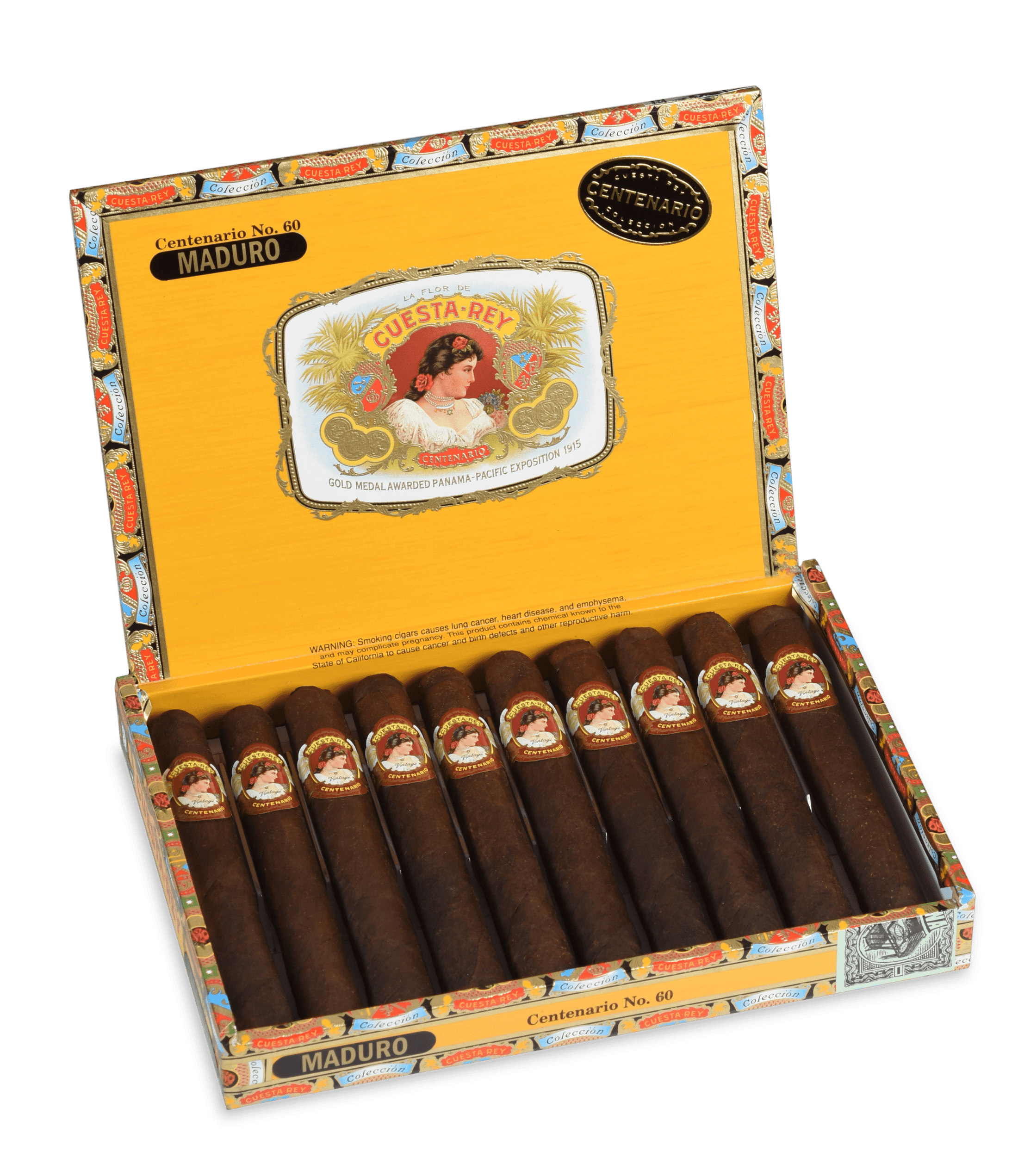 Open box of 10 count of Cuesta Rey Centenario No. 60 Maduro cigars