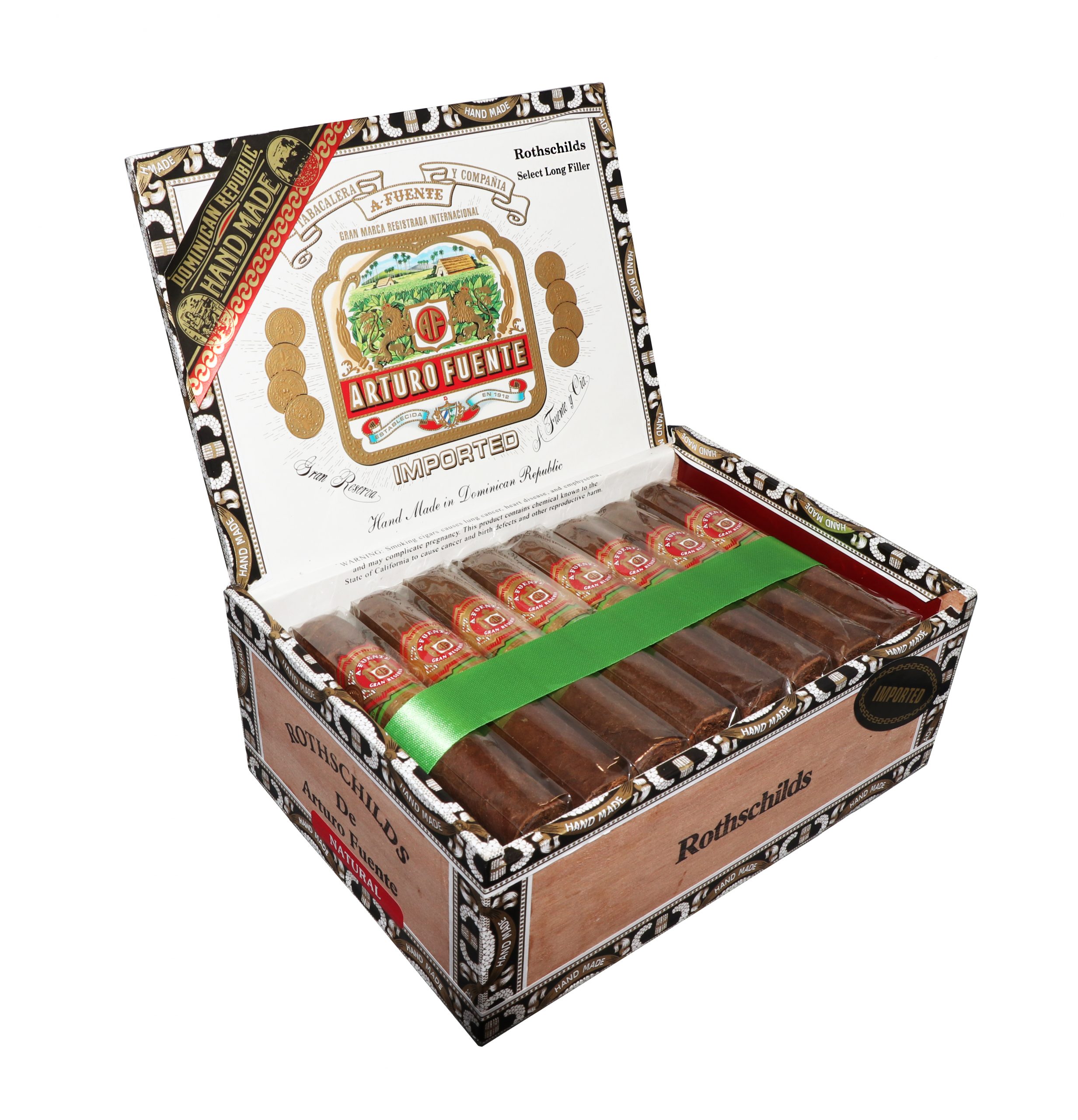Open box of 25 count Arturo Fuente Gran Reserva Rothschild Natural cigars