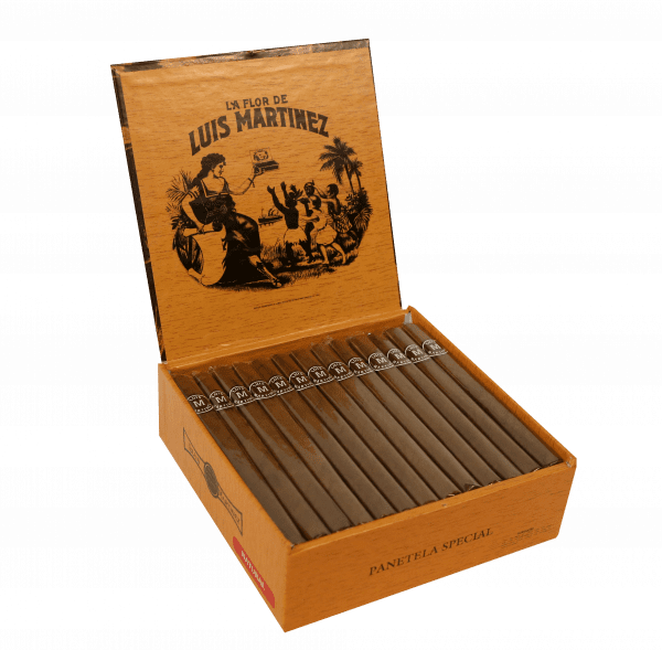 Open box of 50 count Luis Martinez Classic Selection Panatela Special Natural cigars