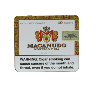Closed box of 10 count Macanudo Cafe Ascots cigarillos