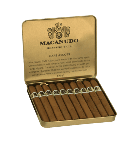 Open box of 10 count Macanudo Cafe Ascots cigarillos