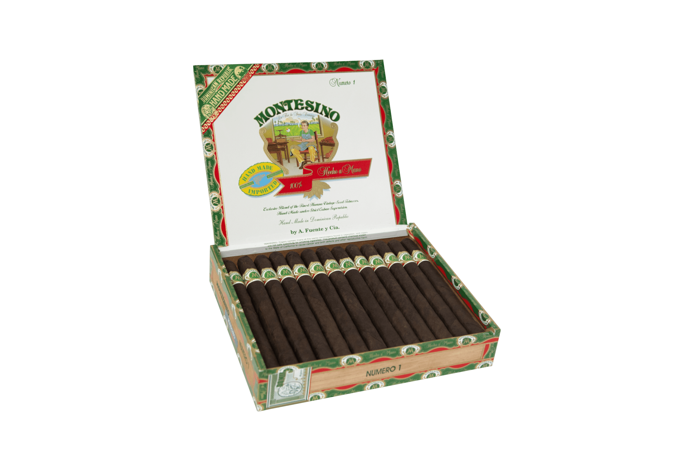 Open box of 25 count Montesino No. 1 Maduro cigars