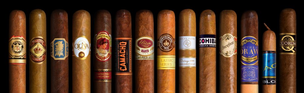 Banner of a row of cigars of different brands