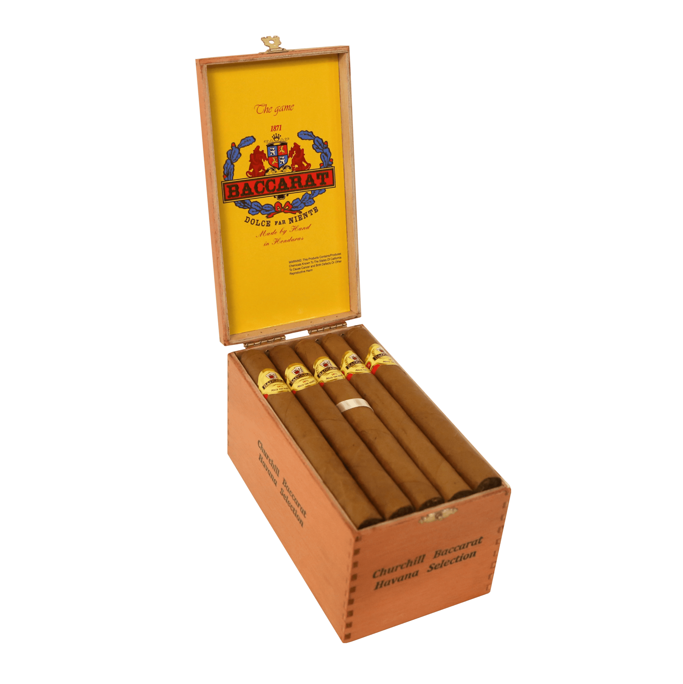 Open box of 25 count Baccarat Churchill Havana Selection cigars