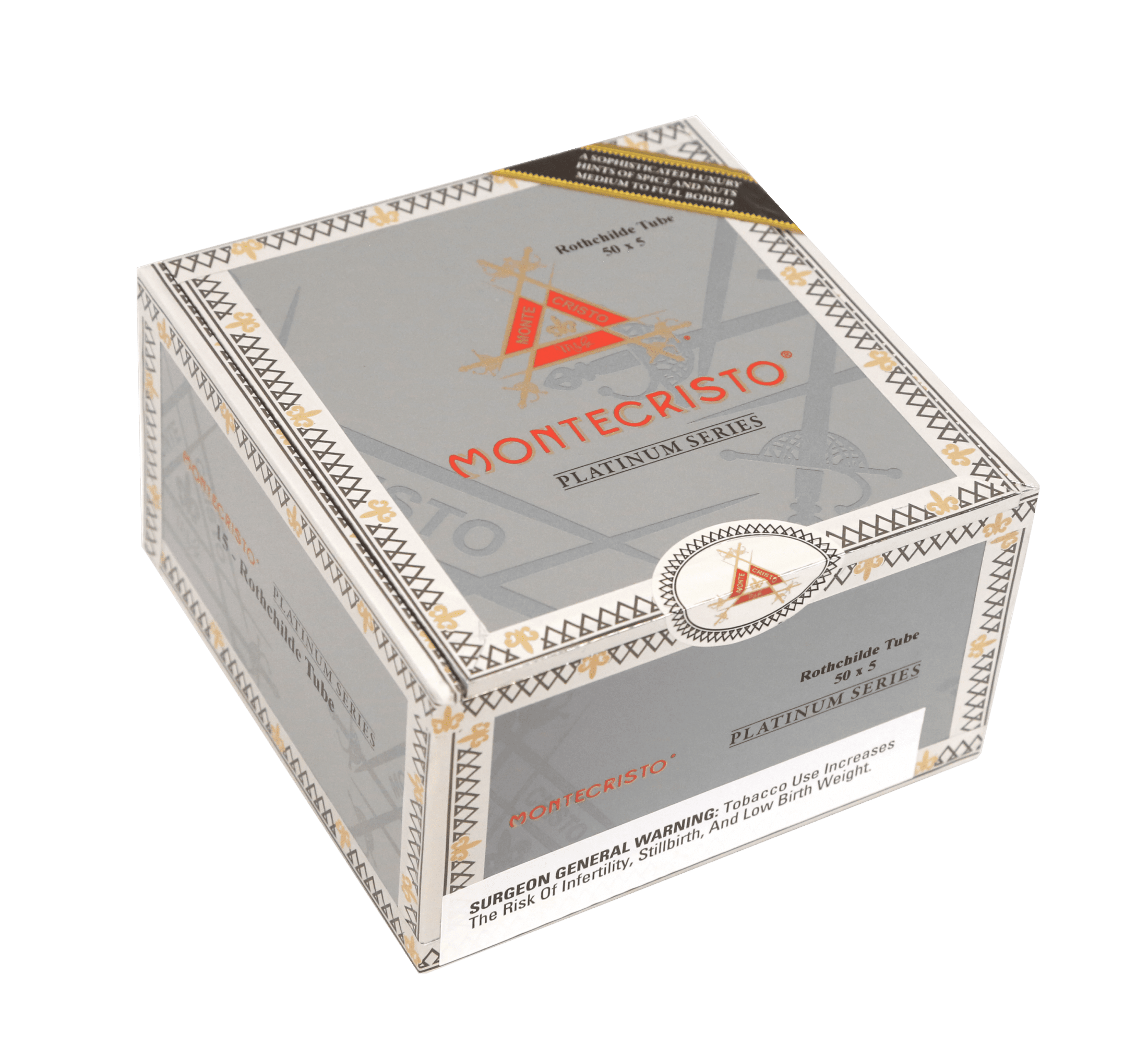 Closed box of 15 count Montecristo Platinum Series Rothchilde Tube cigars