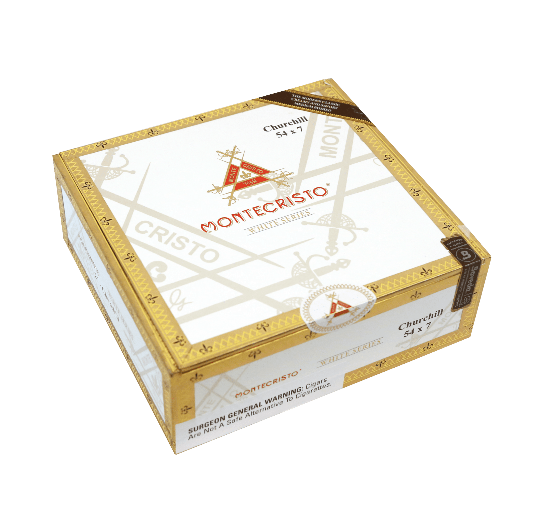 Closed box of 27 count Montecristo White Series Churchill cigars