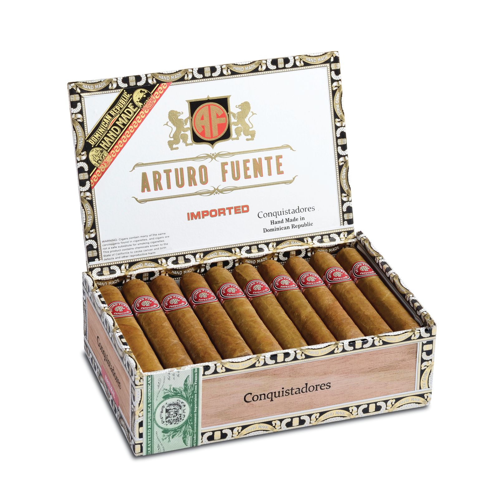 Open box of 30 count Arturo Fuente Especiales Conquistadores cigars