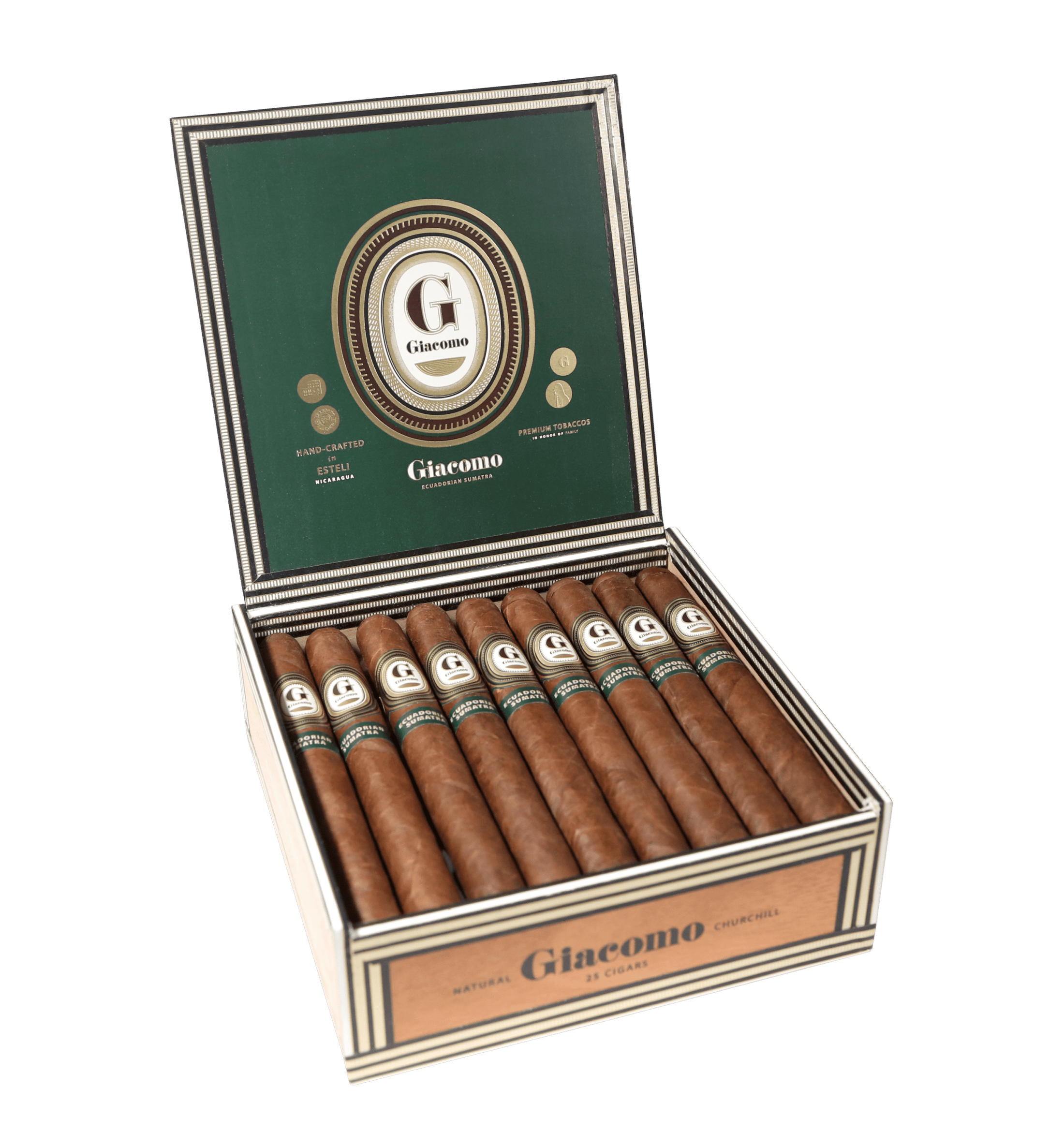Open box of 9 count Giacomo Natural Churchill cigars