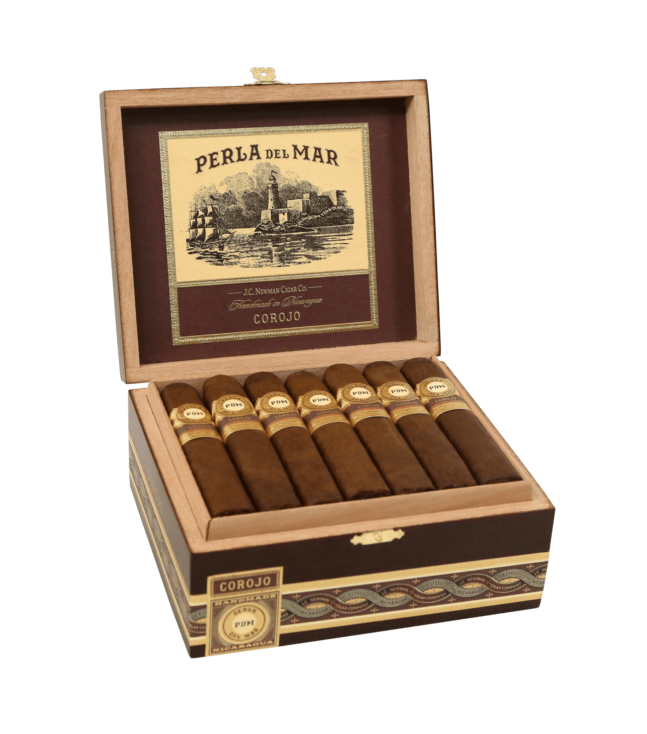 Open box of 25 count Perla Del Mar Corojo Robusto cigars