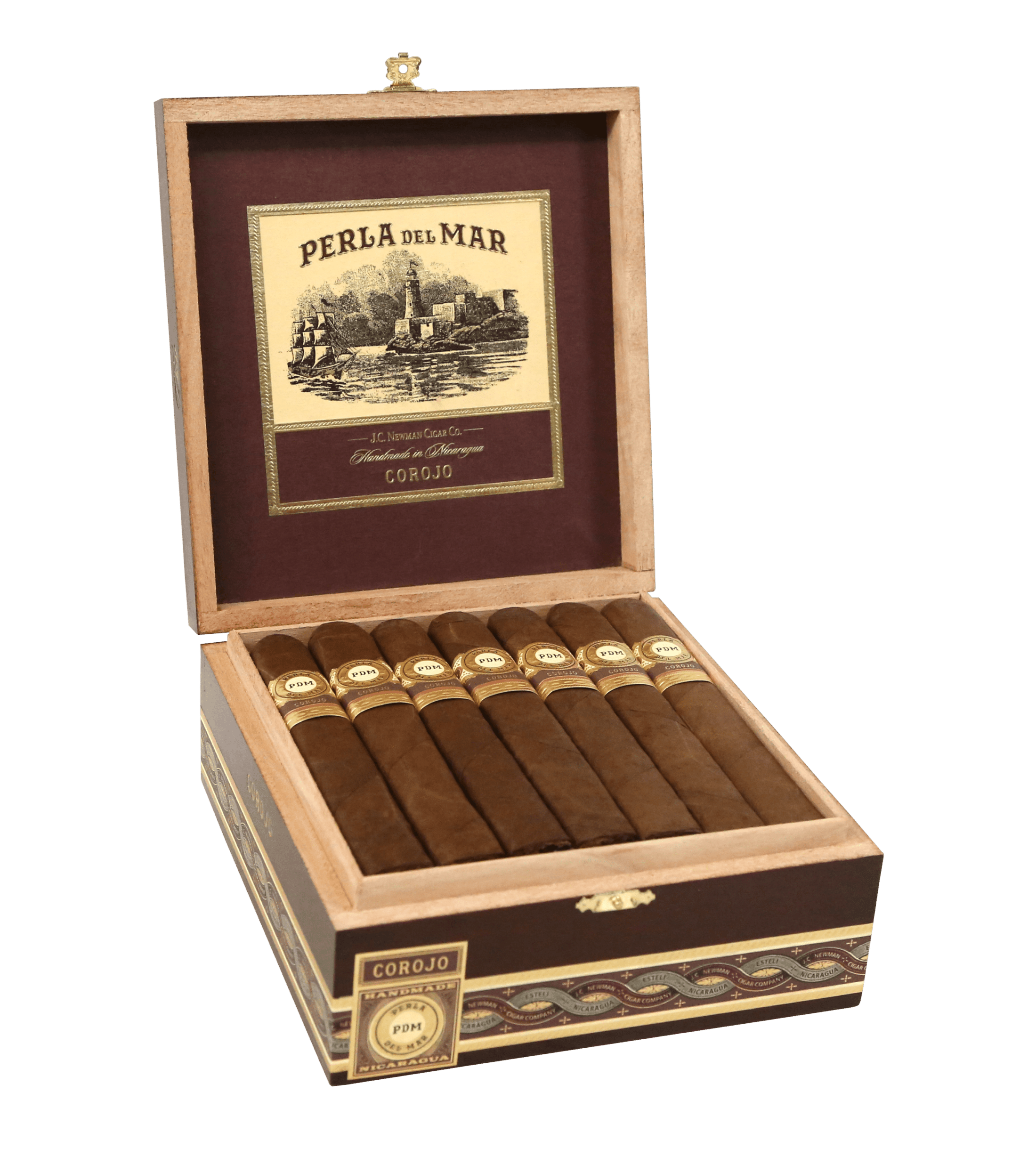 Open box of 25 count Perla Del Mar Corojo Toro cigars