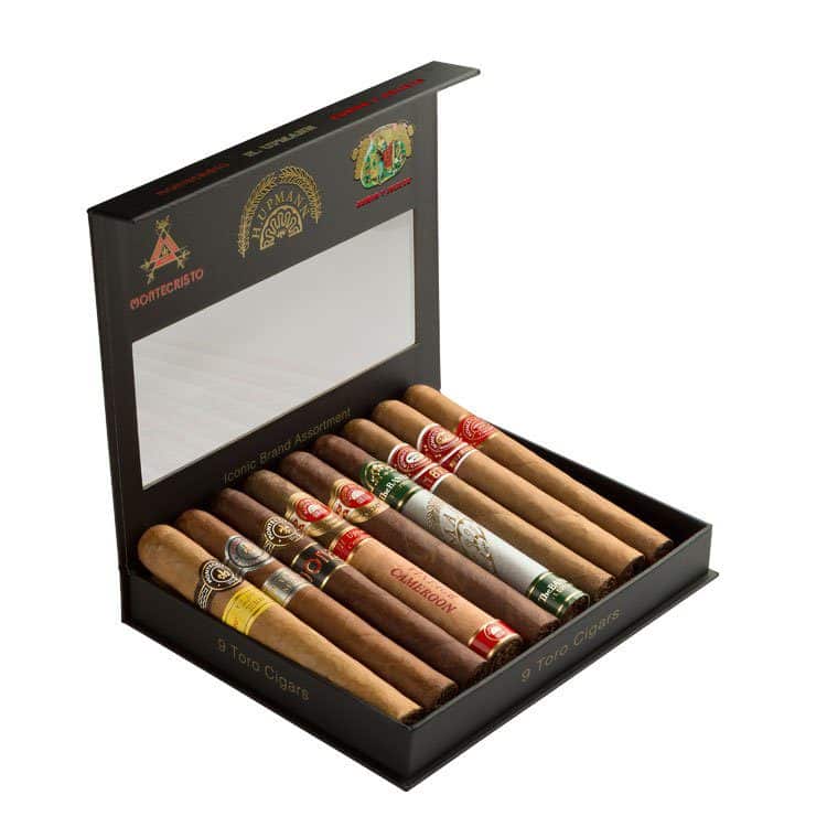 Open box of Iconic 9 count Cigar Sampler