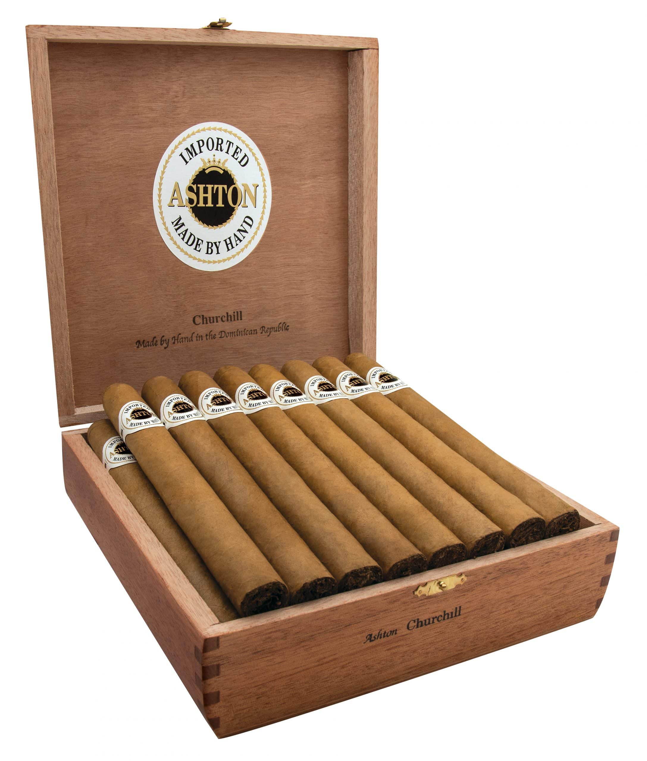 Open box of Ashton Churchill 25 count cigars