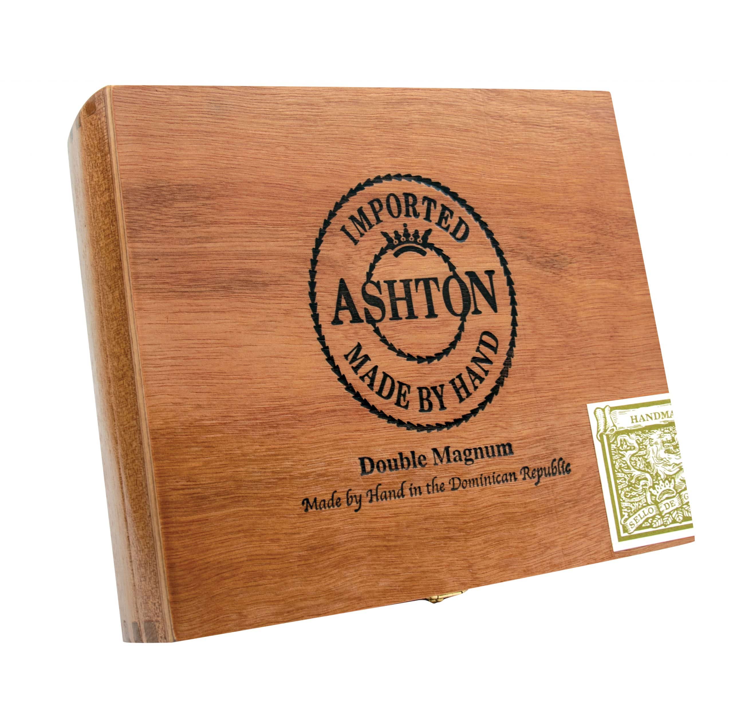 Closed box of 25 count Ashton Double Magnum cigars