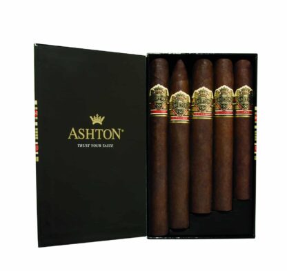Open box of Ashton VSG 5 count Assortment cigars
