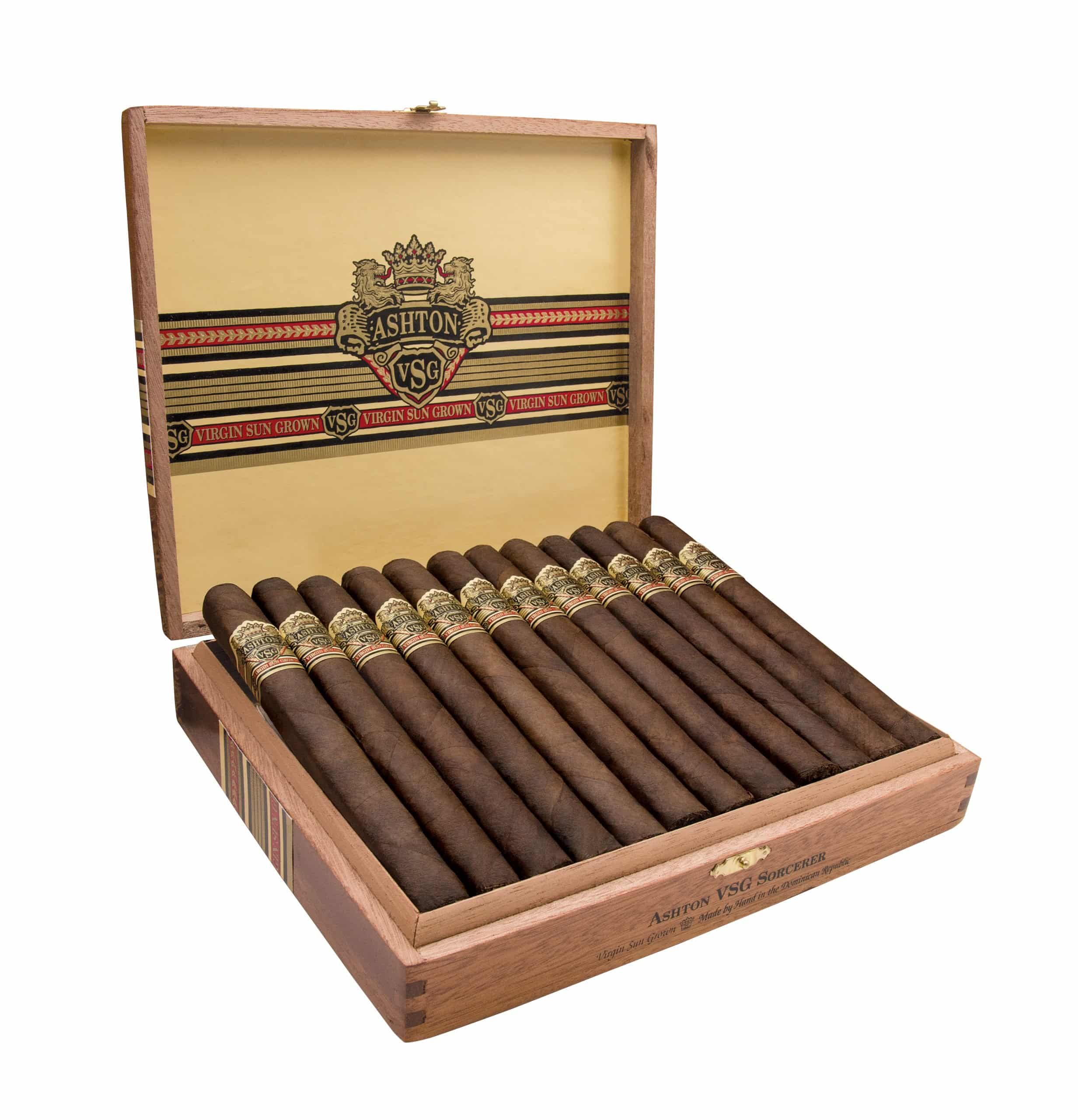 Open box of 12 Ashton VSG Sorcerer cigars