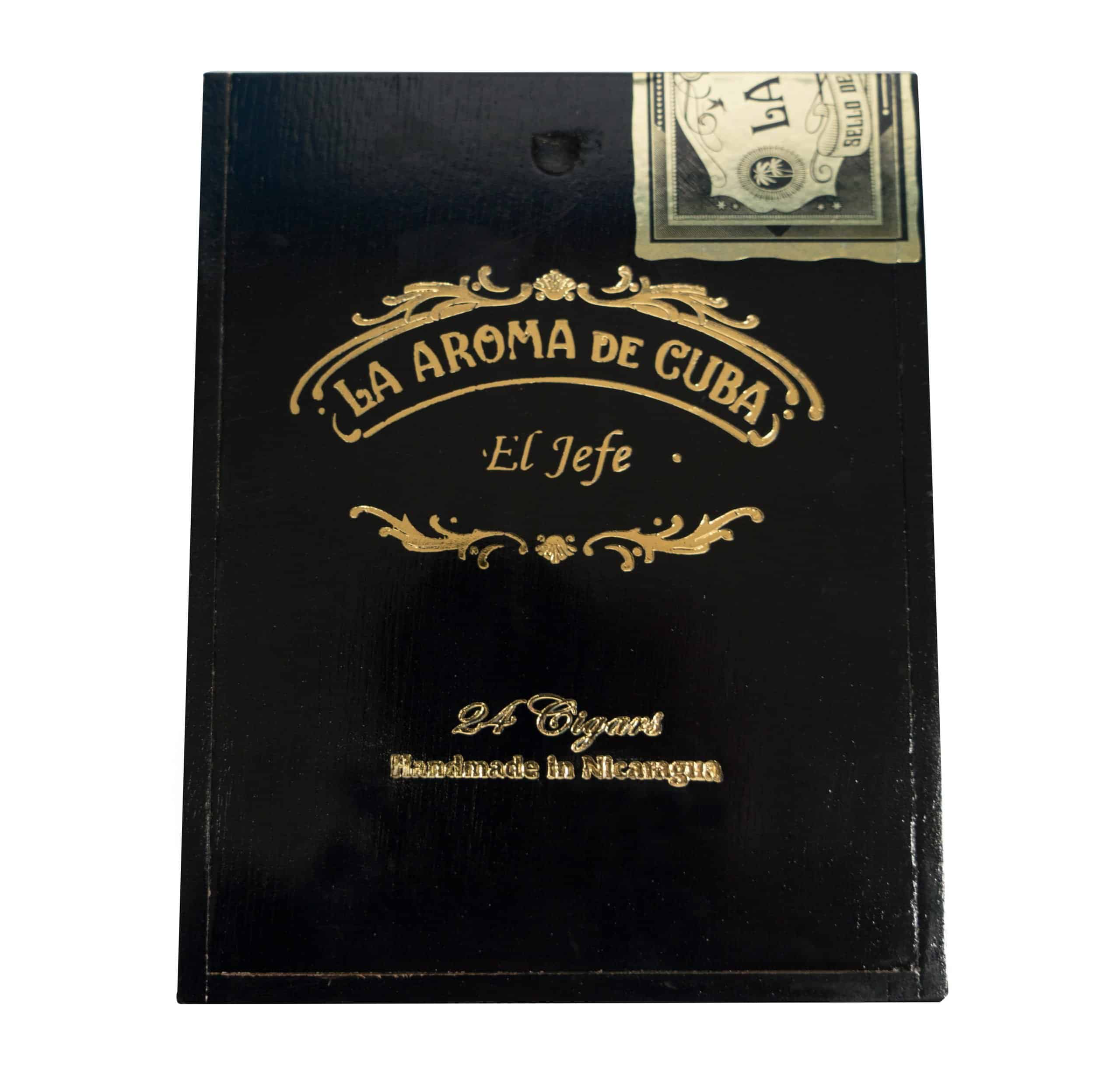 Closed box of La Aroma de Cuba El Jefe cigars