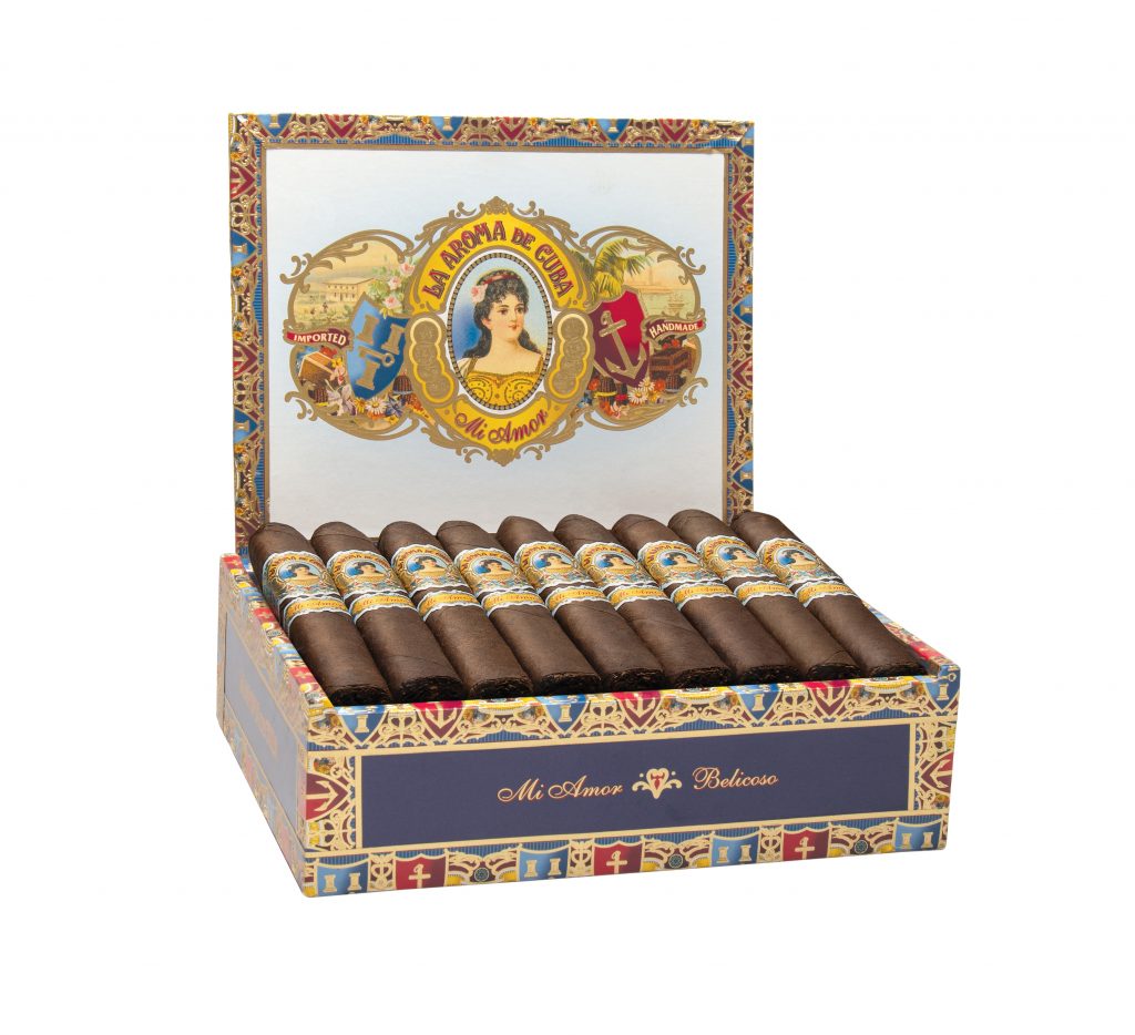 Open box of 25 count La Aroma de Cuba Mi Amor Belicoso cigars