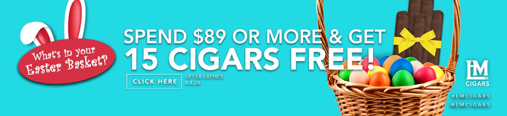 free 15 pack of cigars with order of $89 or more