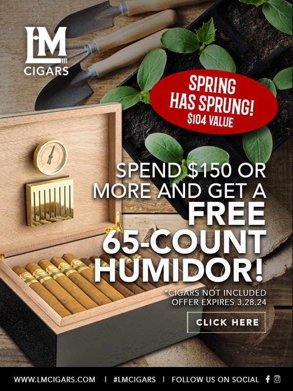 free 65 count humidor with your purchase of $150 or more