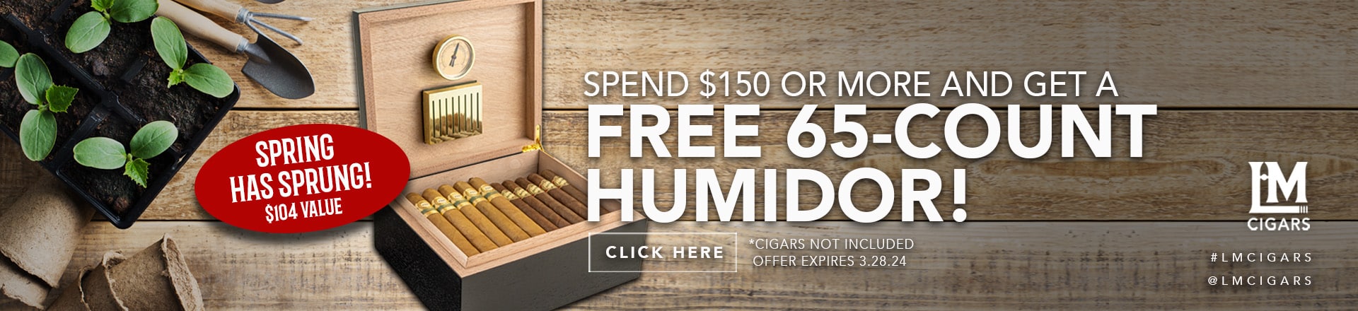 free 65 count humidor with your purchase of $150 or more