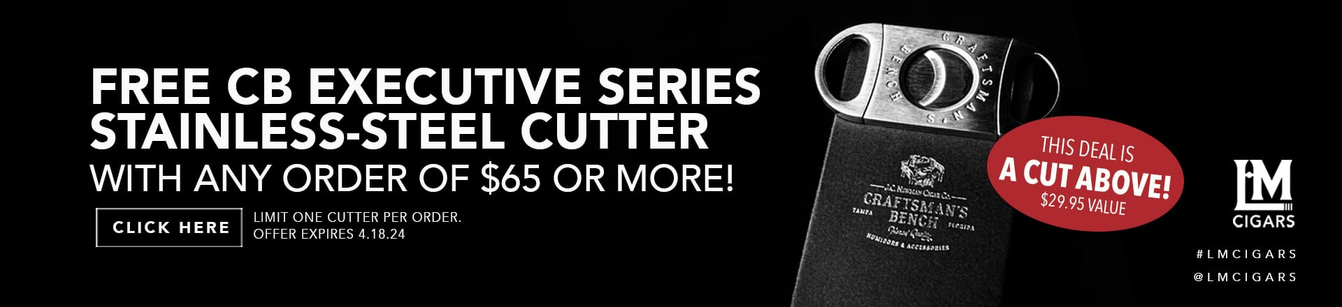 free cigar cutter with any purchase of $65 or more