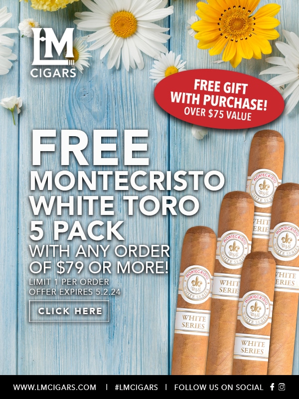 Free Montecristo white toro 5 pack with any purchase of $79 or more