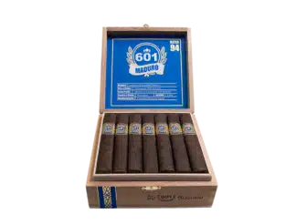 601 blue label maduro robusto open box of cigars