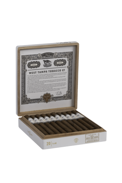 west tampa tobacco company white lancero open box of cigars