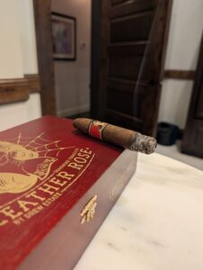 Leather Rose Torpedo box with cigar on top